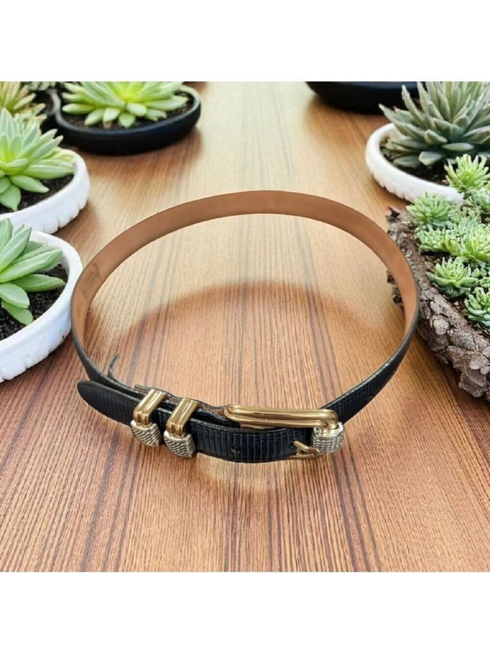 Brighton Snake Skin Belt Black and Gold Size Medium/Large - Picture 2 of 5